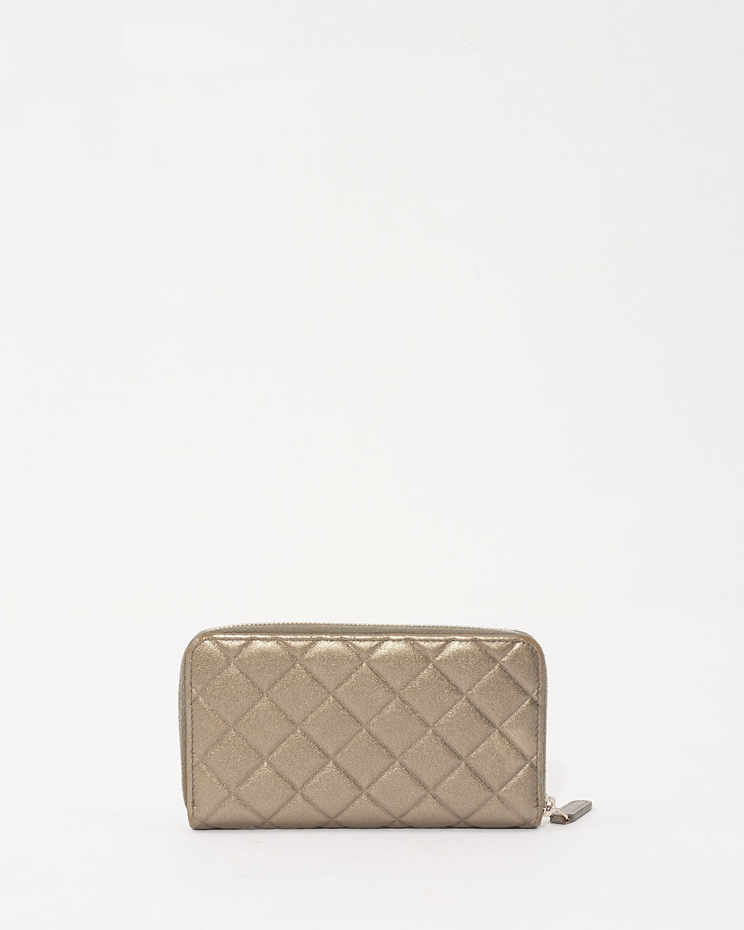 Chanel Silver Quilted Leather CC Zip Around Wallet