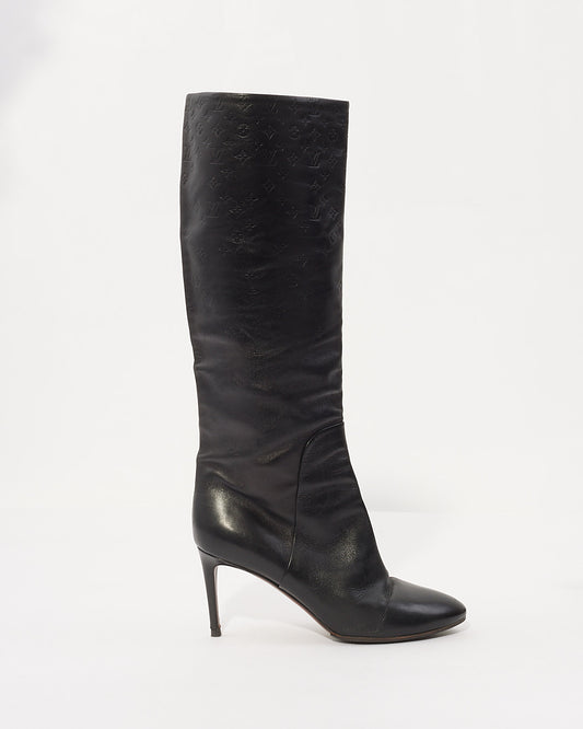 Louis Vuitton Black Leather Monogram Knee High Boots - 39