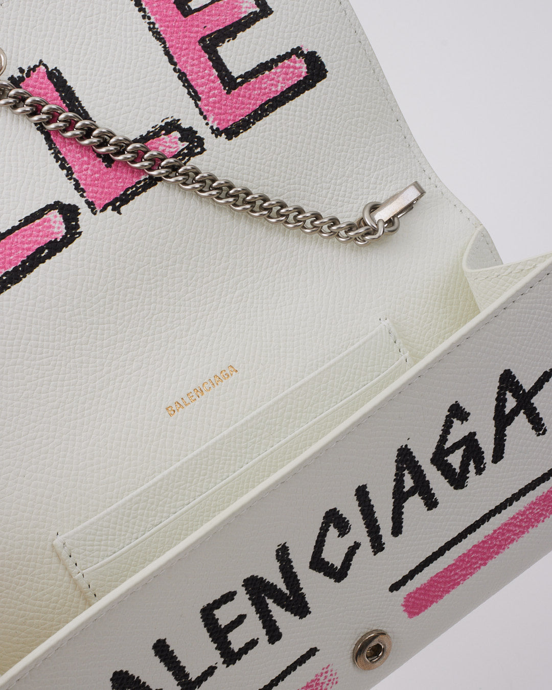 Balenciaga White/ Pink Graffit Wallet on Chain