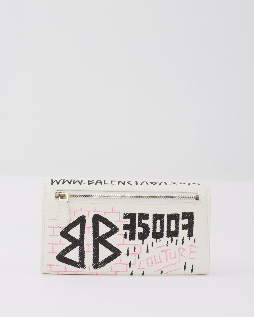 Balenciaga Portefeuille Graffit blanc/rose sur chaîne