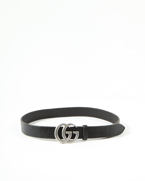 Gucci Silver GG Buckle Marmont Thin Belt - 80/32