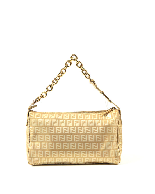 Fendi Metallic Gold Zucchino Coated Canvas Chain Shoulder Bag