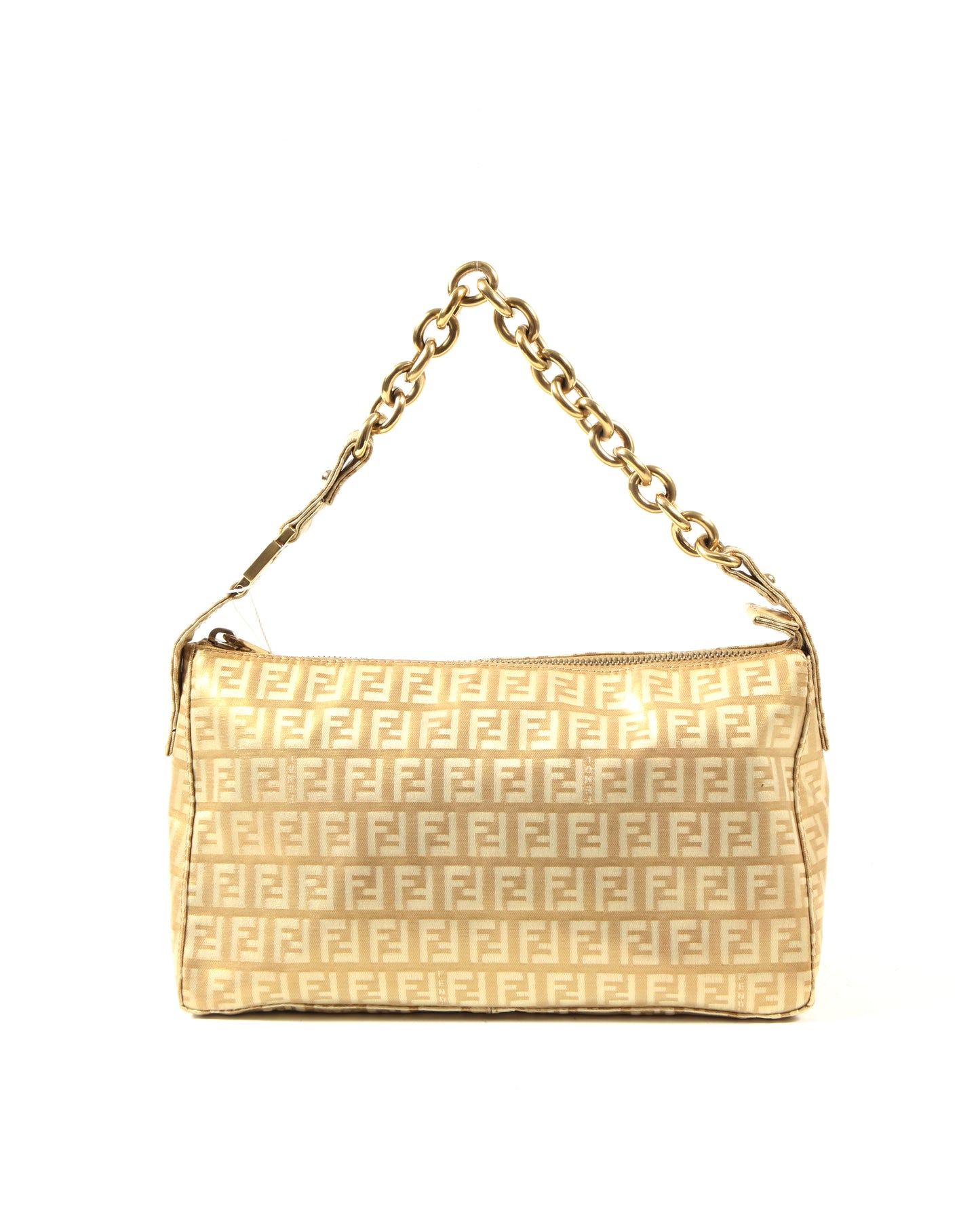 Fendi Metallic Gold Zucchino Coated Canvas Chain Shoulder Bag