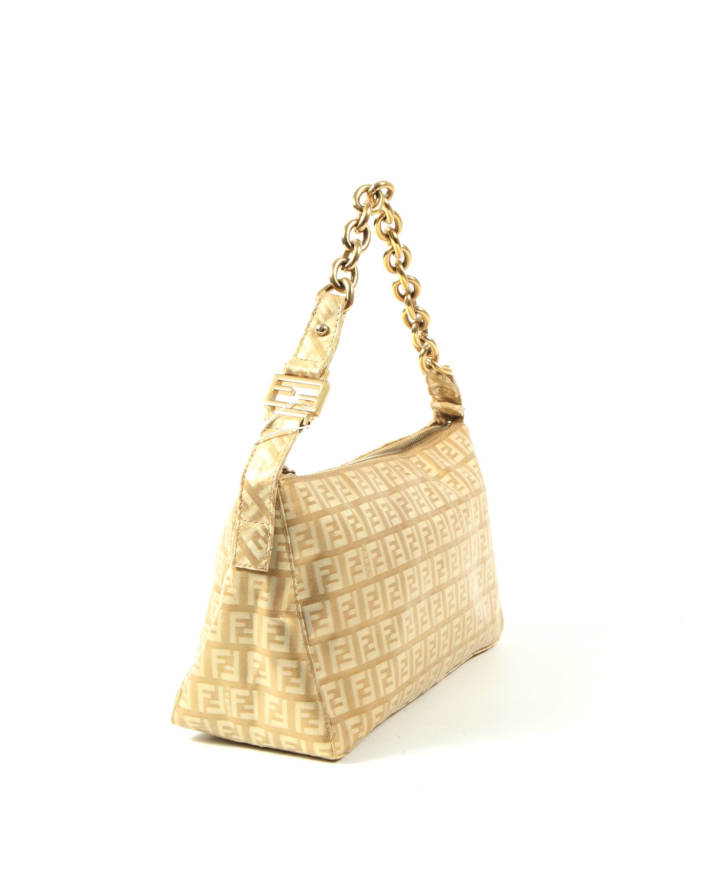 Fendi Metallic Gold Zucchino Coated Canvas Chain Shoulder Bag