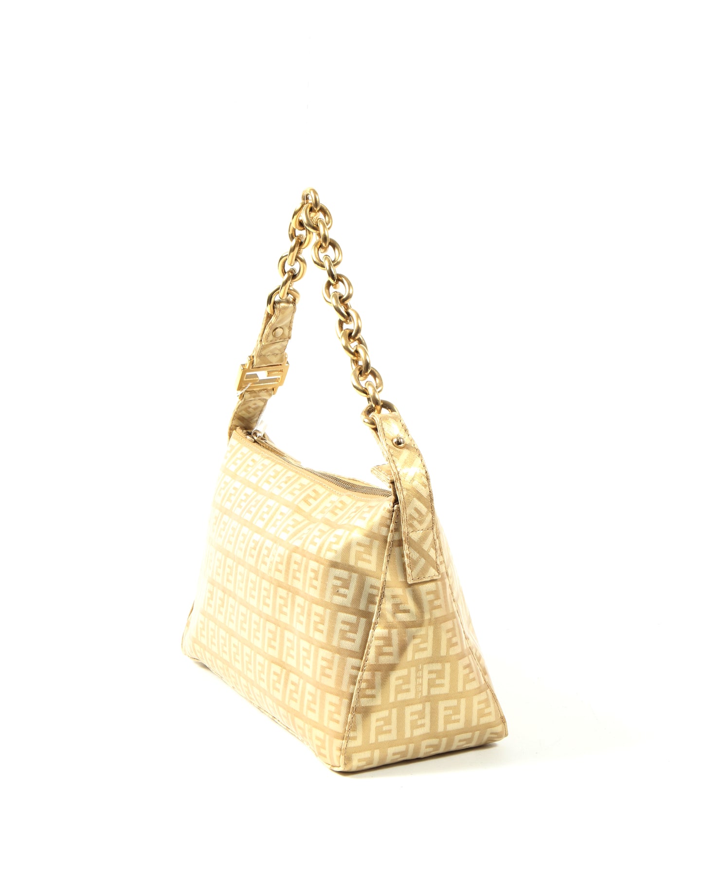 Fendi Metallic Gold Zucchino Coated Canvas Chain Shoulder Bag