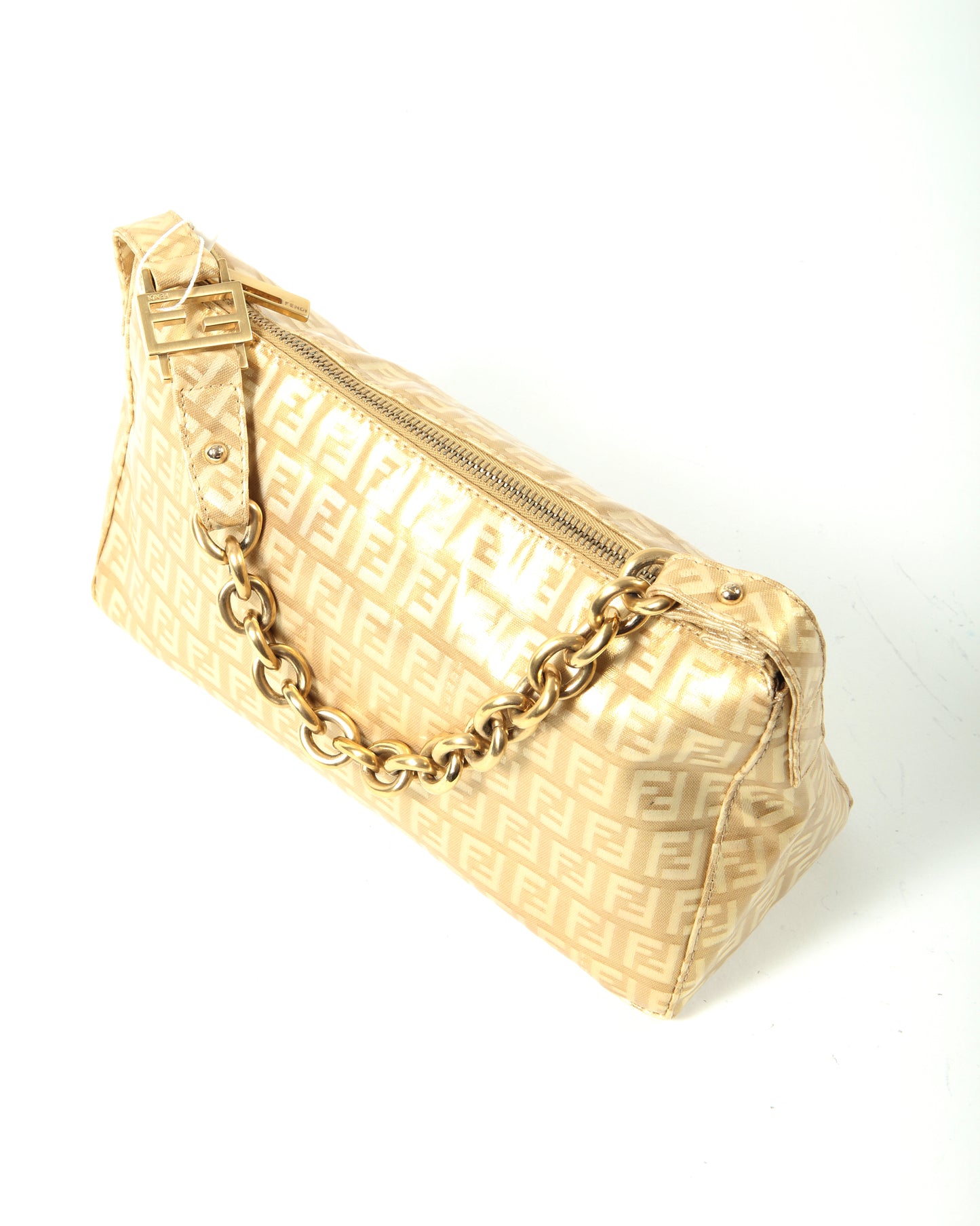 Fendi Metallic Gold Zucchino Coated Canvas Chain Shoulder Bag