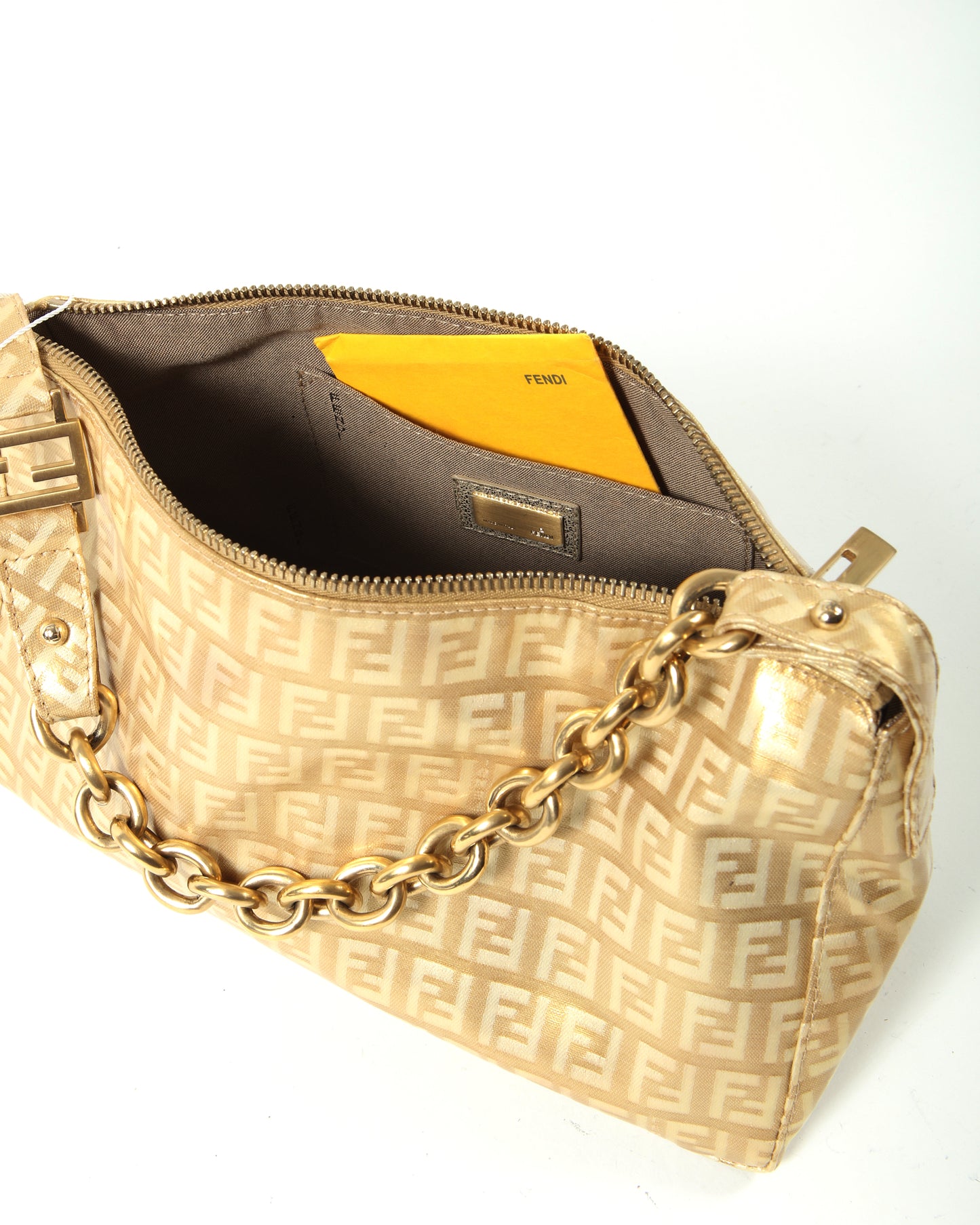 Fendi Metallic Gold Zucchino Coated Canvas Chain Shoulder Bag