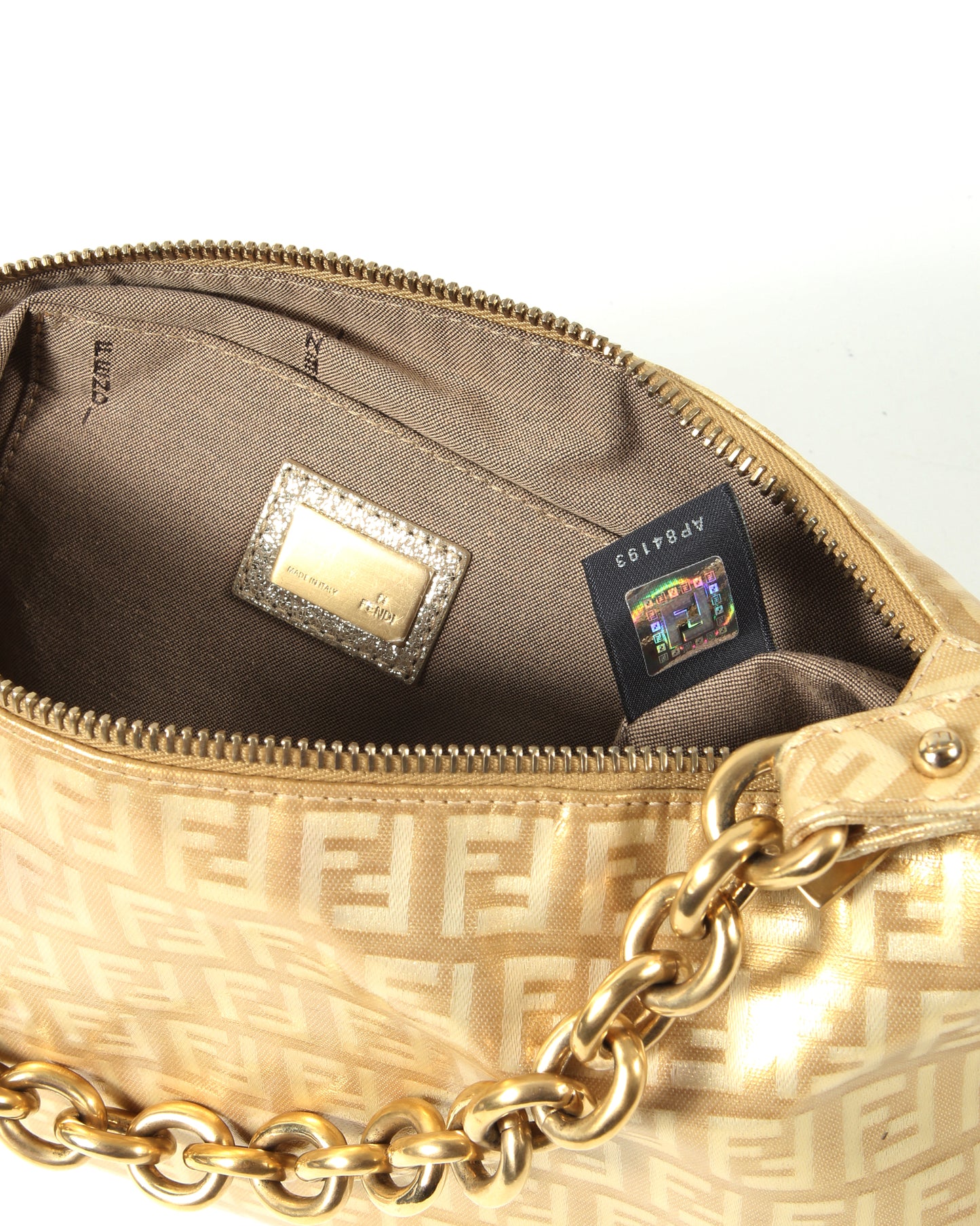 Fendi Metallic Gold Zucchino Coated Canvas Chain Shoulder Bag