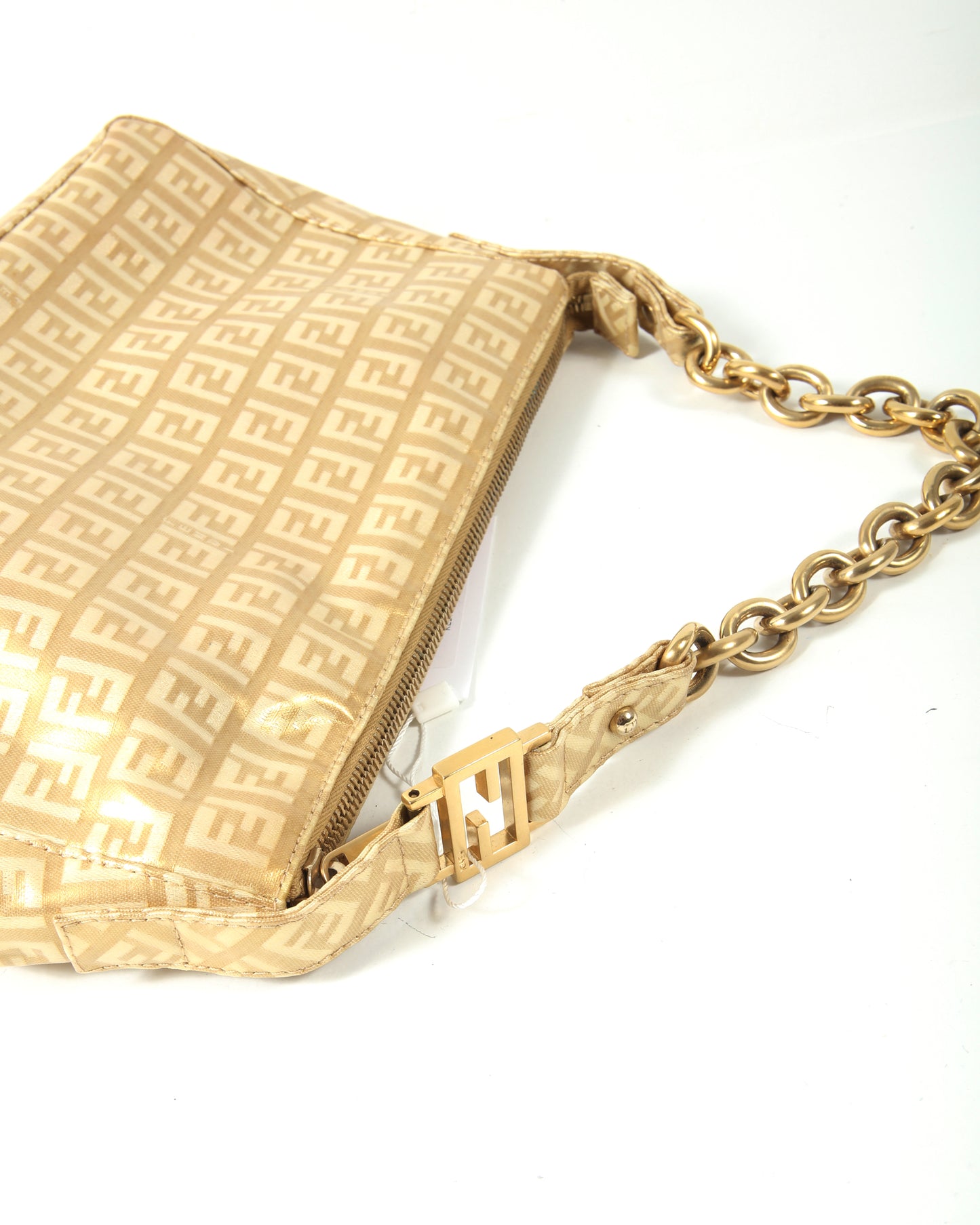 Fendi Metallic Gold Zucchino Coated Canvas Chain Shoulder Bag