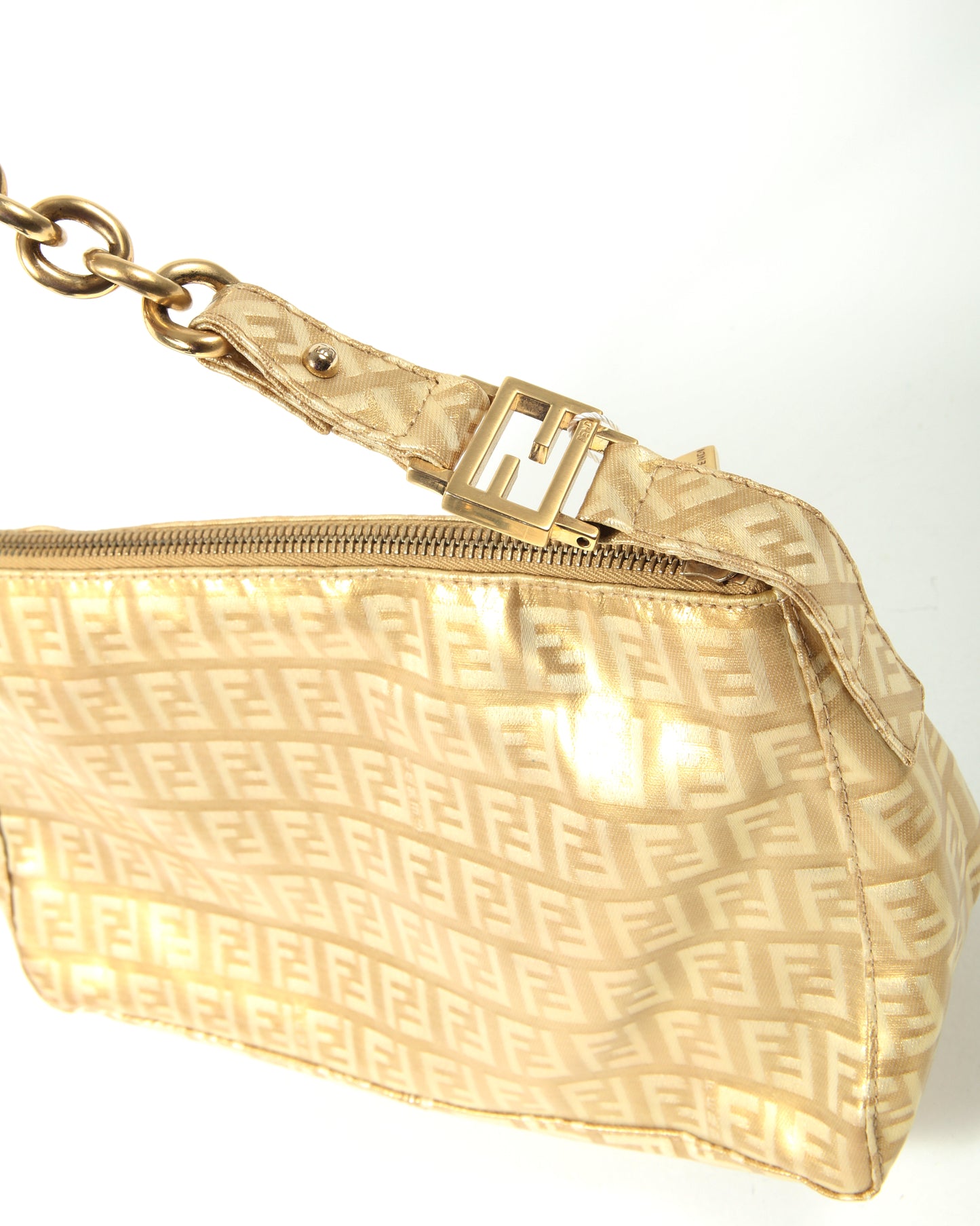 Fendi Metallic Gold Zucchino Coated Canvas Chain Shoulder Bag
