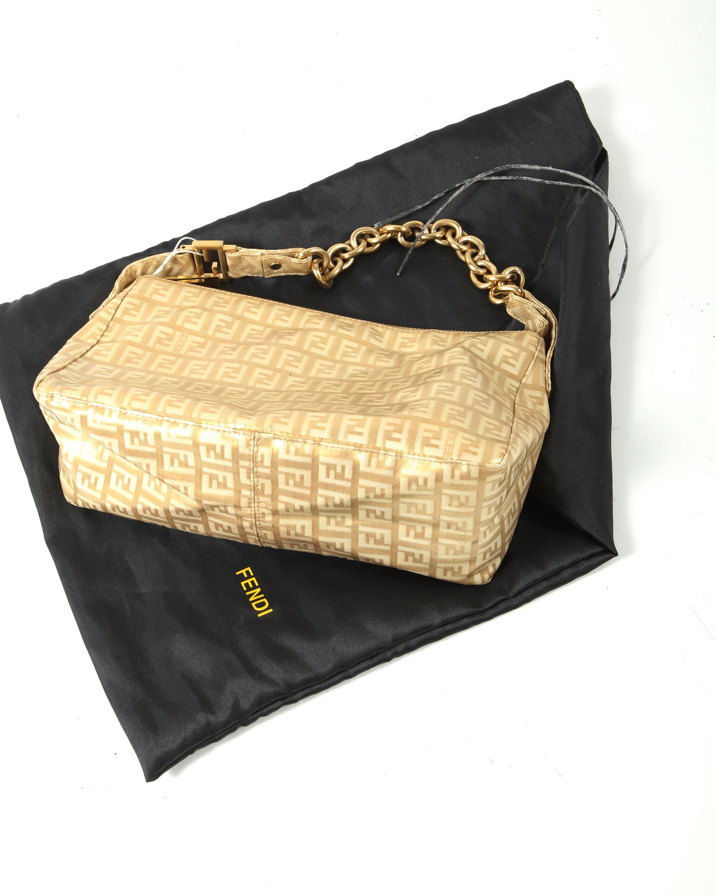Fendi Metallic Gold Zucchino Coated Canvas Chain Shoulder Bag