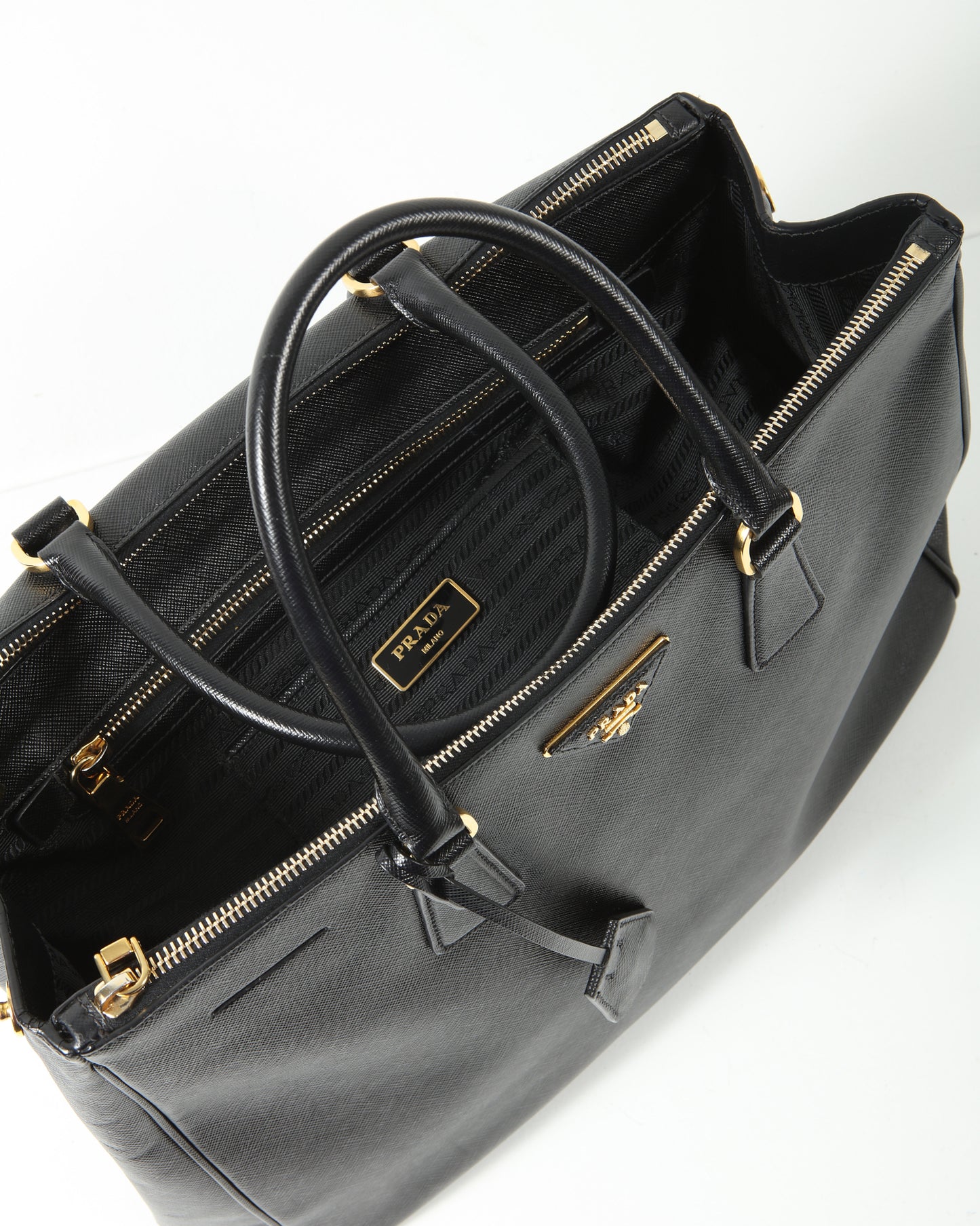 Prada Black Saffiano Large Double Zip Galleria Lux Tote Bag