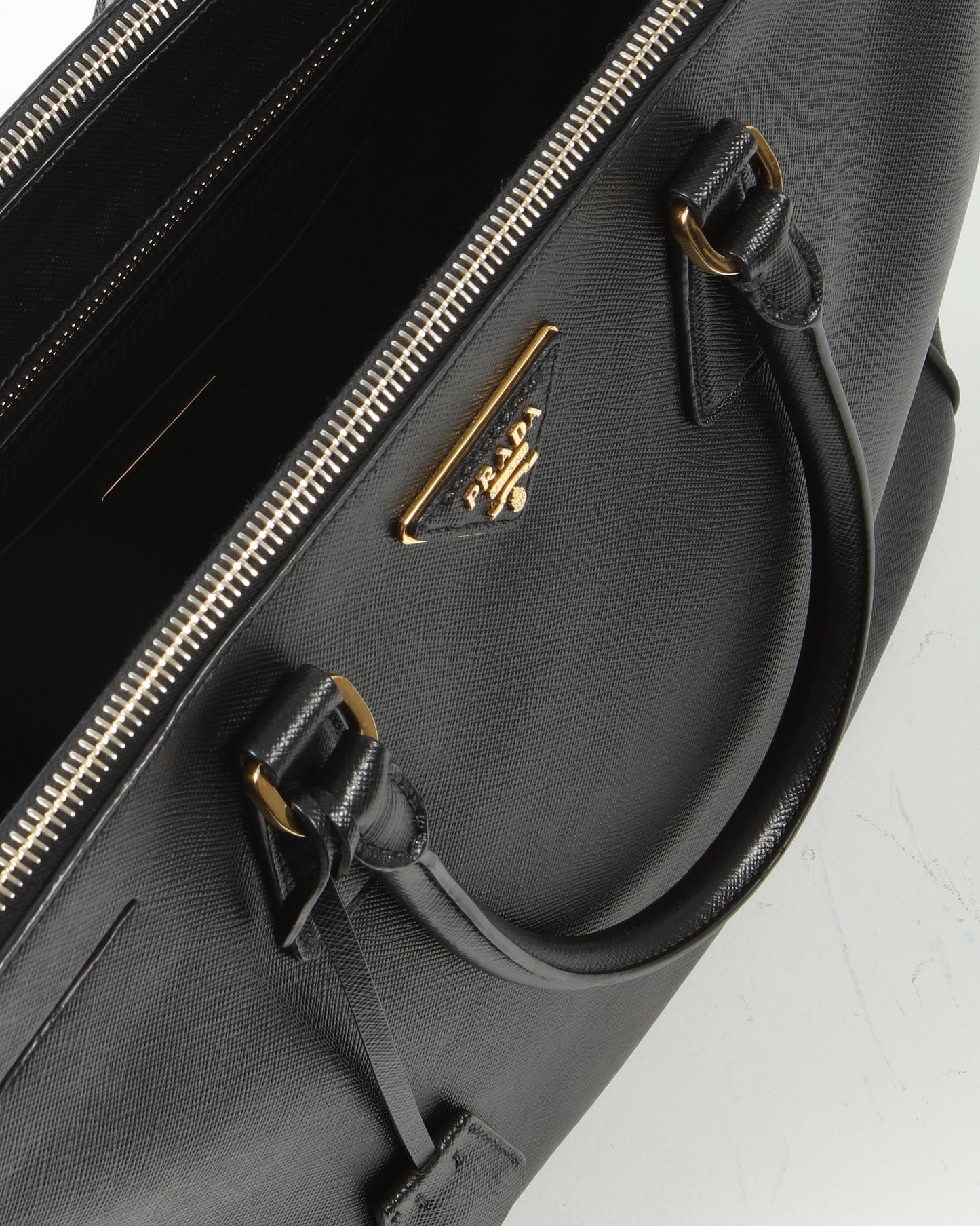 Prada Black Saffiano Large Double Zip Galleria Lux Tote Bag
