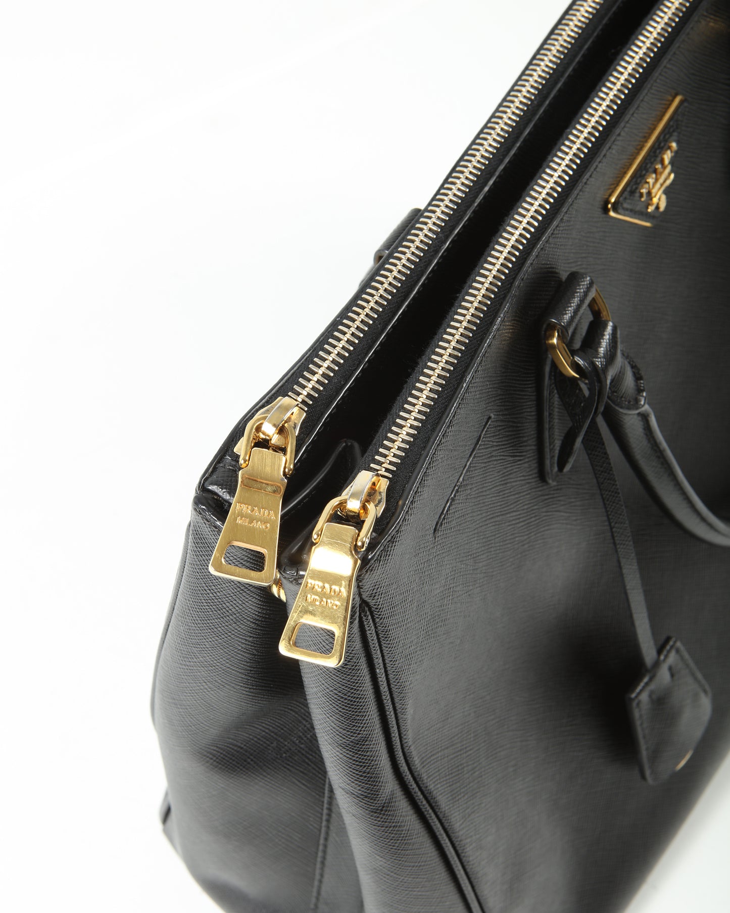 Prada Black Saffiano Large Double Zip Galleria Lux Tote Bag