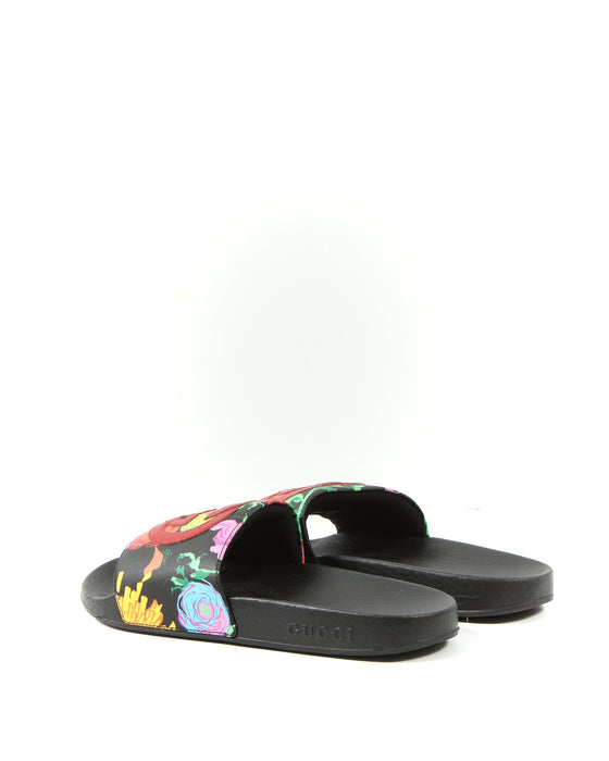 Gucci Floral Ken Scott Interlocking GG Rubber Slide Sandals - 7