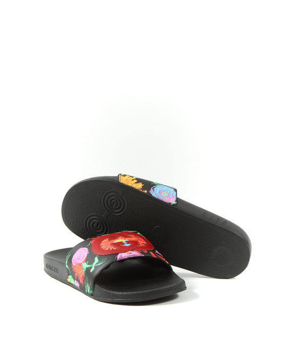 Gucci Floral Ken Scott Interlocking GG Rubber Slide Sandals - 7
