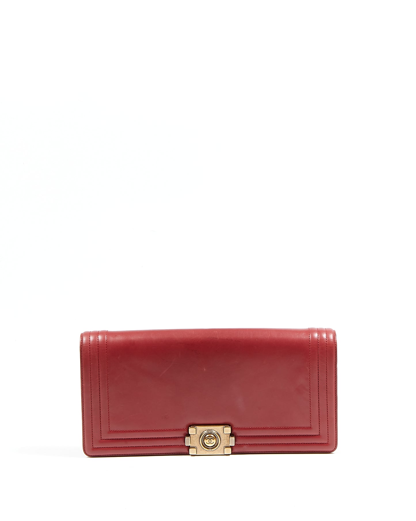 Pochette garçon en cuir d'agneau rouge vin Chanel