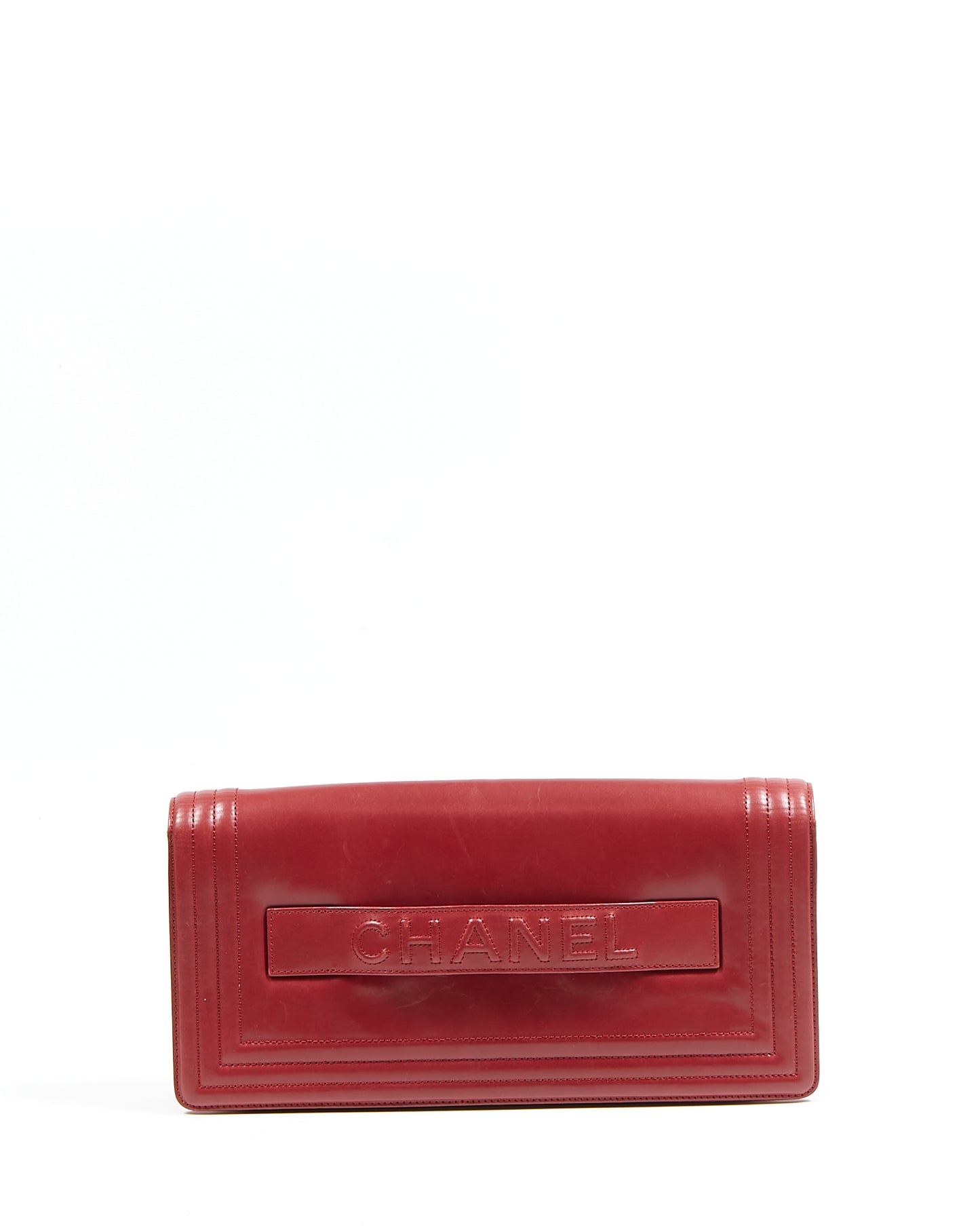 Pochette garçon en cuir d'agneau rouge vin Chanel