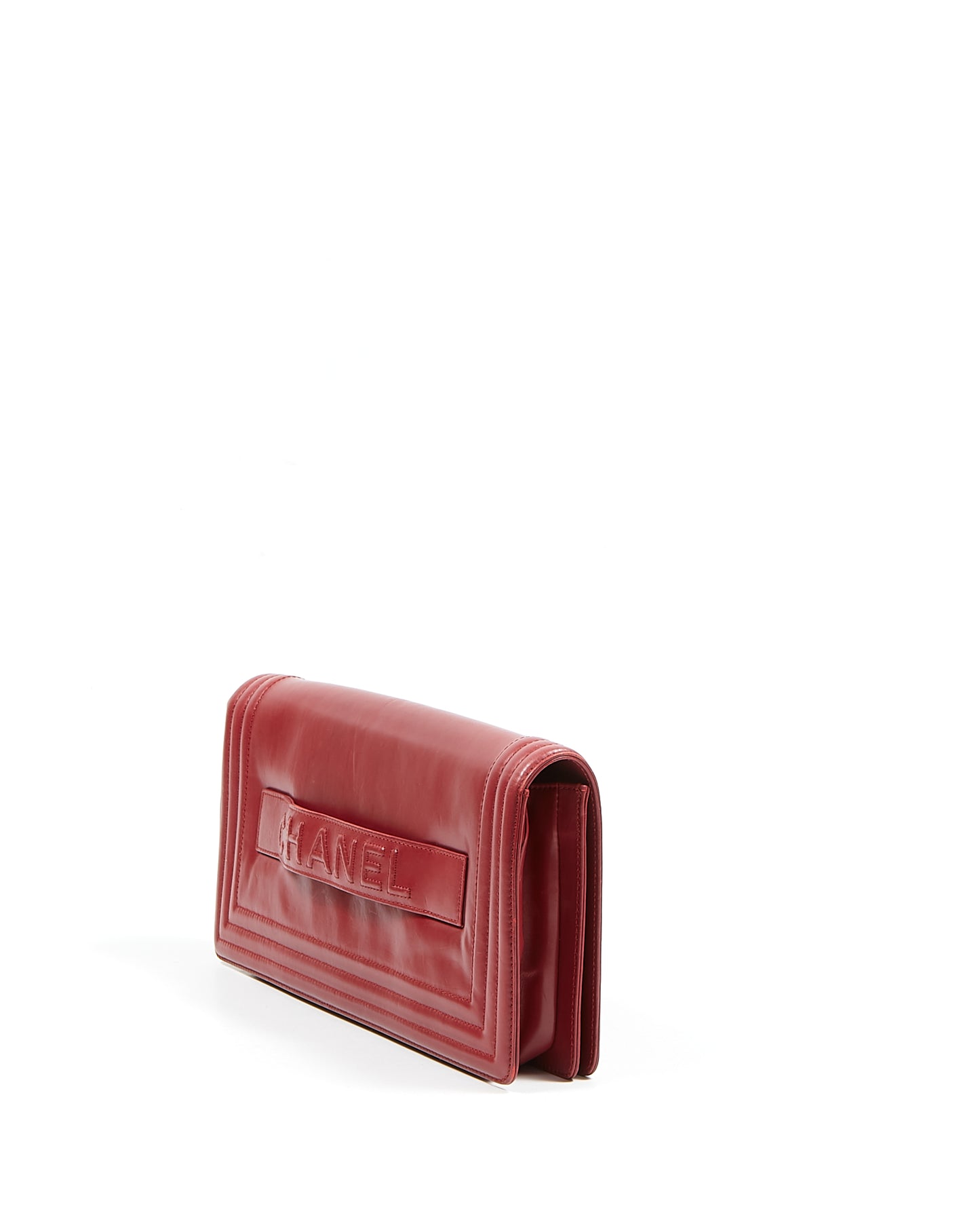 Pochette garçon en cuir d'agneau rouge vin Chanel
