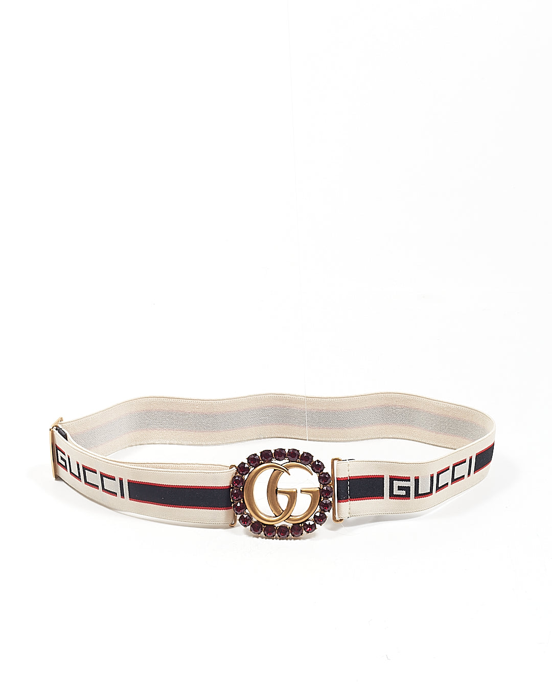 Gucci Red Crystal GG Marmont Elastic Band Logo Belt - 80/32