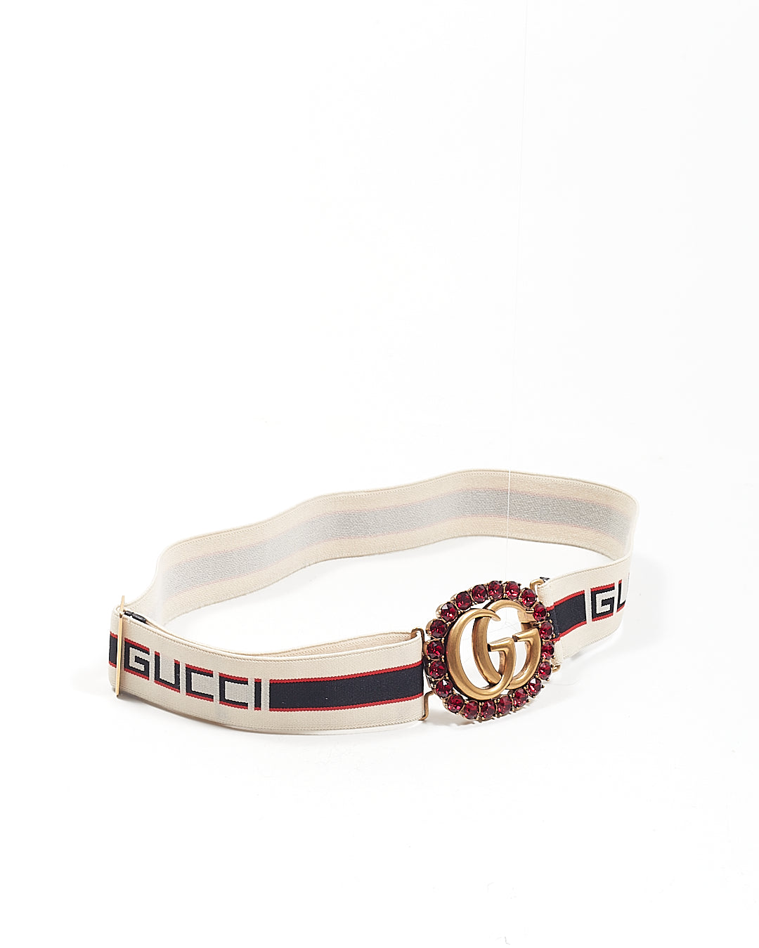Gucci Red Crystal GG Marmont Elastic Band Logo Belt - 80/32