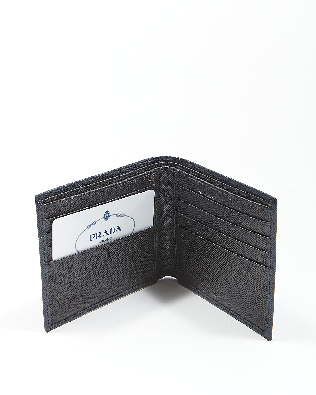 Prada Dark Blue Saffiano Bi Fold Wallet