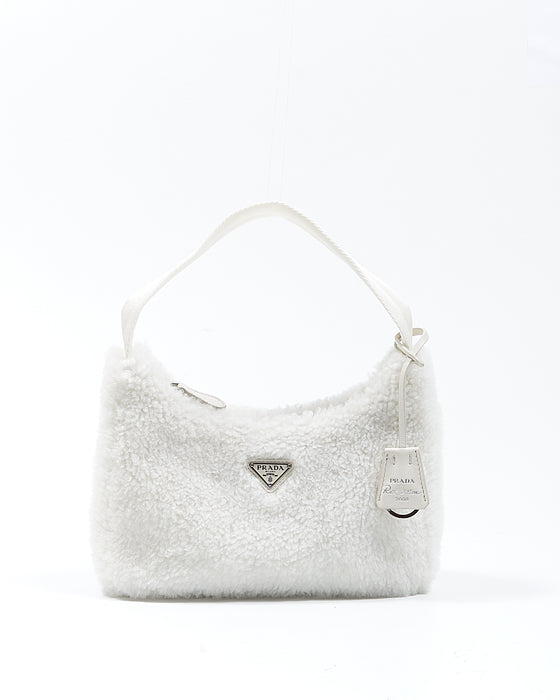 Prada White Shearling Re Edition Shoulder Bag