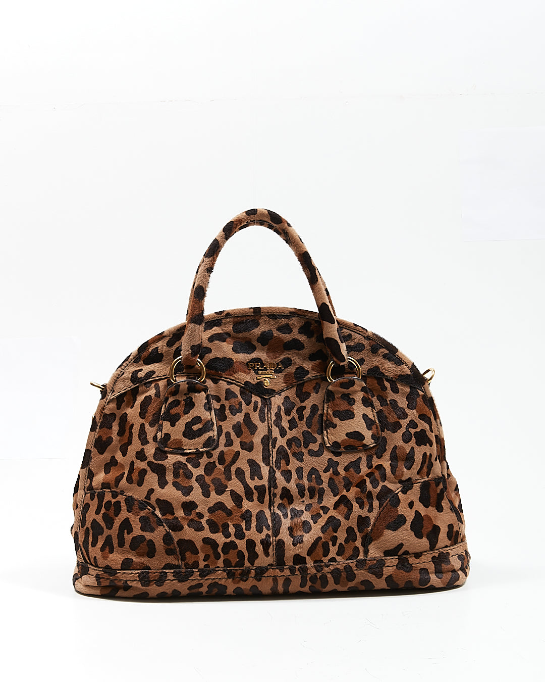 Prada Leopard Pony Hair Large Bowler Top Handle Bag