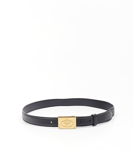 Prada Black Saffiano Leather Buckle Logo Belt - 32/80