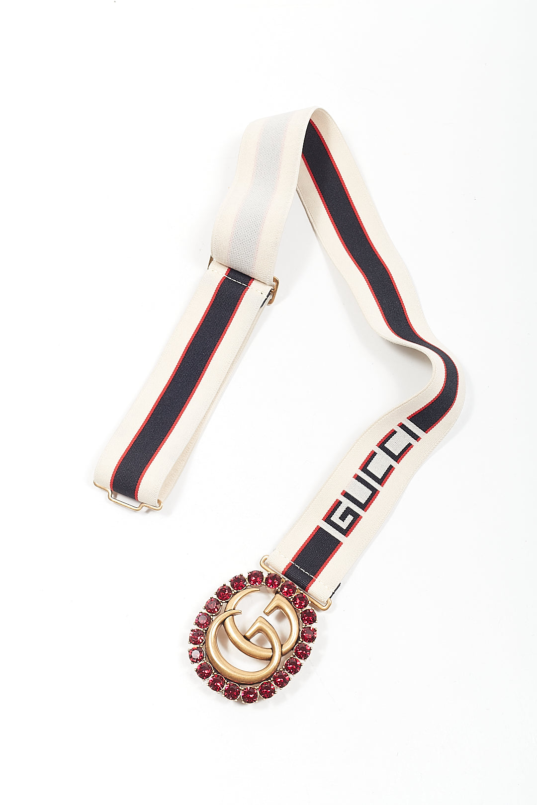 Gucci Red Crystal GG Marmont Elastic Band Logo Belt - 80/32