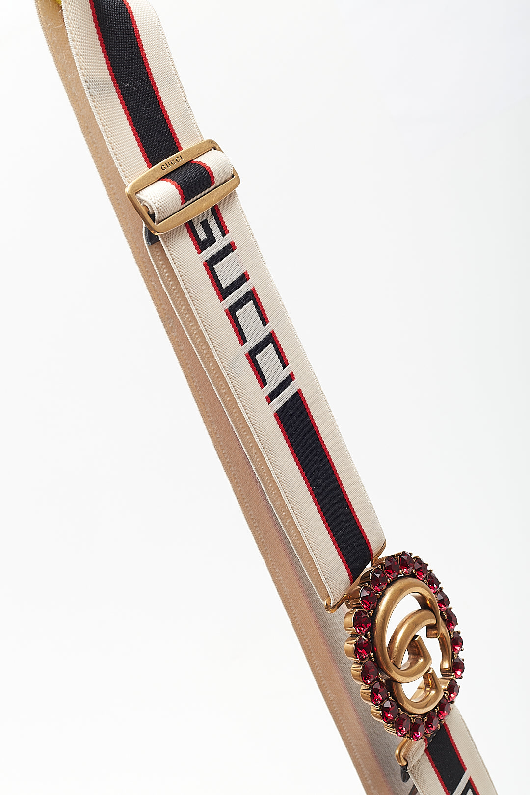 Gucci Red Crystal GG Marmont Elastic Band Logo Belt - 80/32