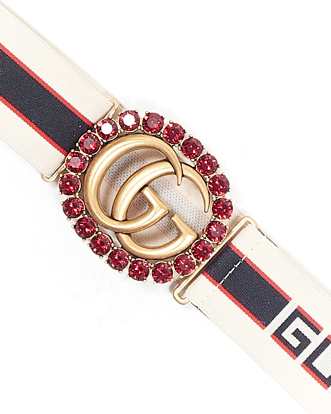 Gucci Red Crystal GG Marmont Elastic Band Logo Belt - 80/32