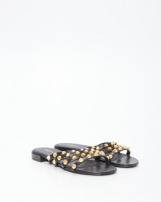 Balenciaga Black Leather Studded Sandals - 38