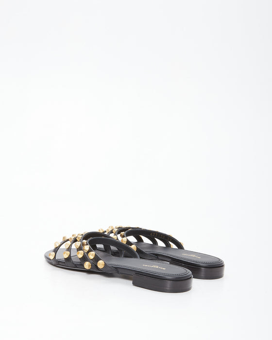 Balenciaga Black Leather Studded Sandals - 38
