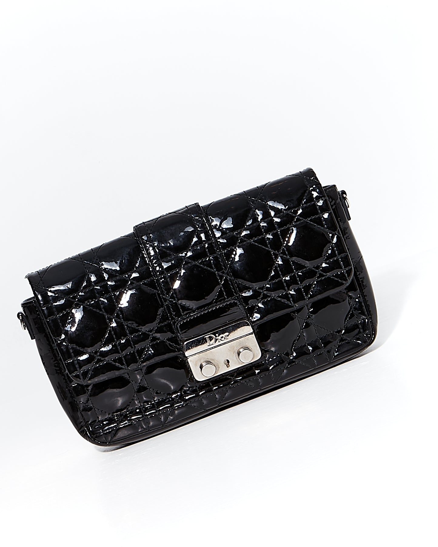 Dior Black Patent Leather Cannage Miss Promenade Wallet On Chain Bag