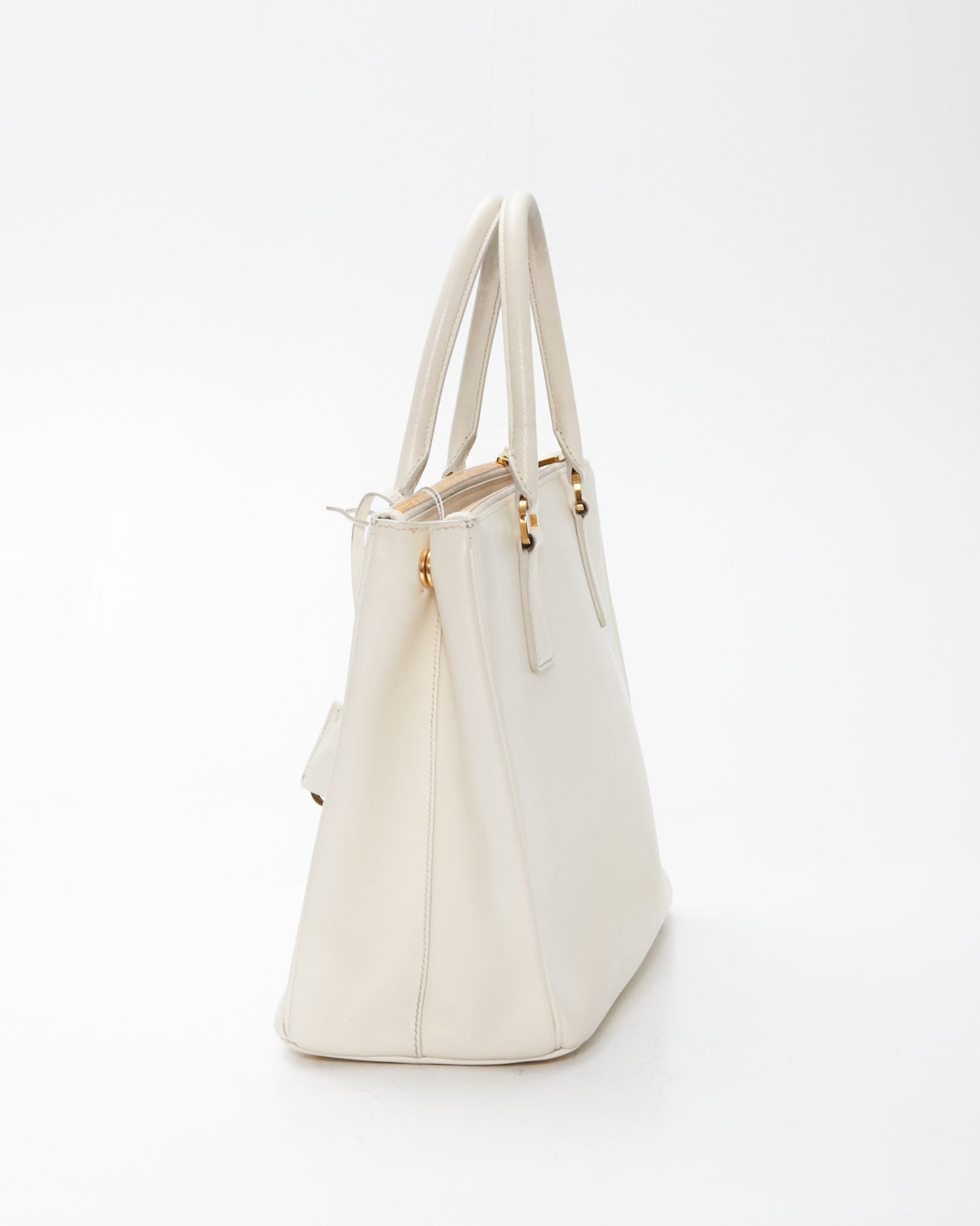 Prada Cream Saffiano Leather Double Zip Galleria Medium Tote Bag