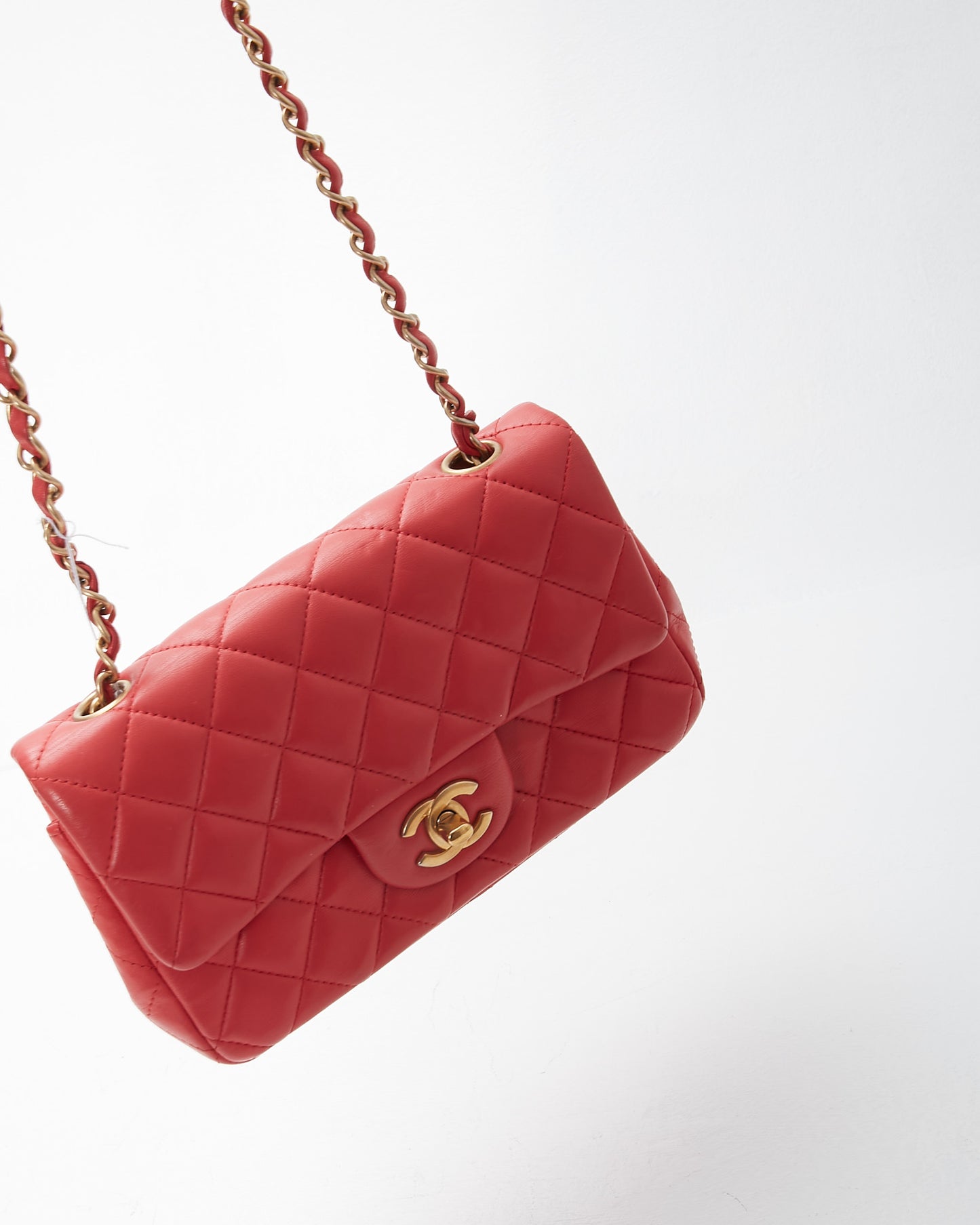 Chanel Red Quilted Leather Mini Rectangular Classic Chain Flap Bag