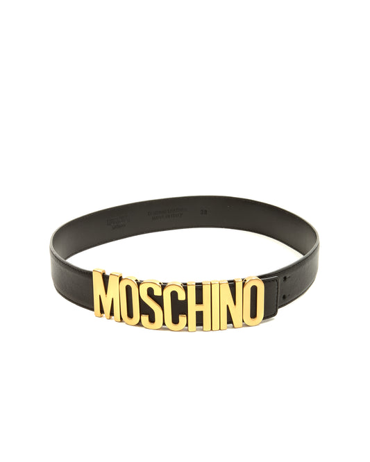 Moschino Black Leather Logo Belt - 38
