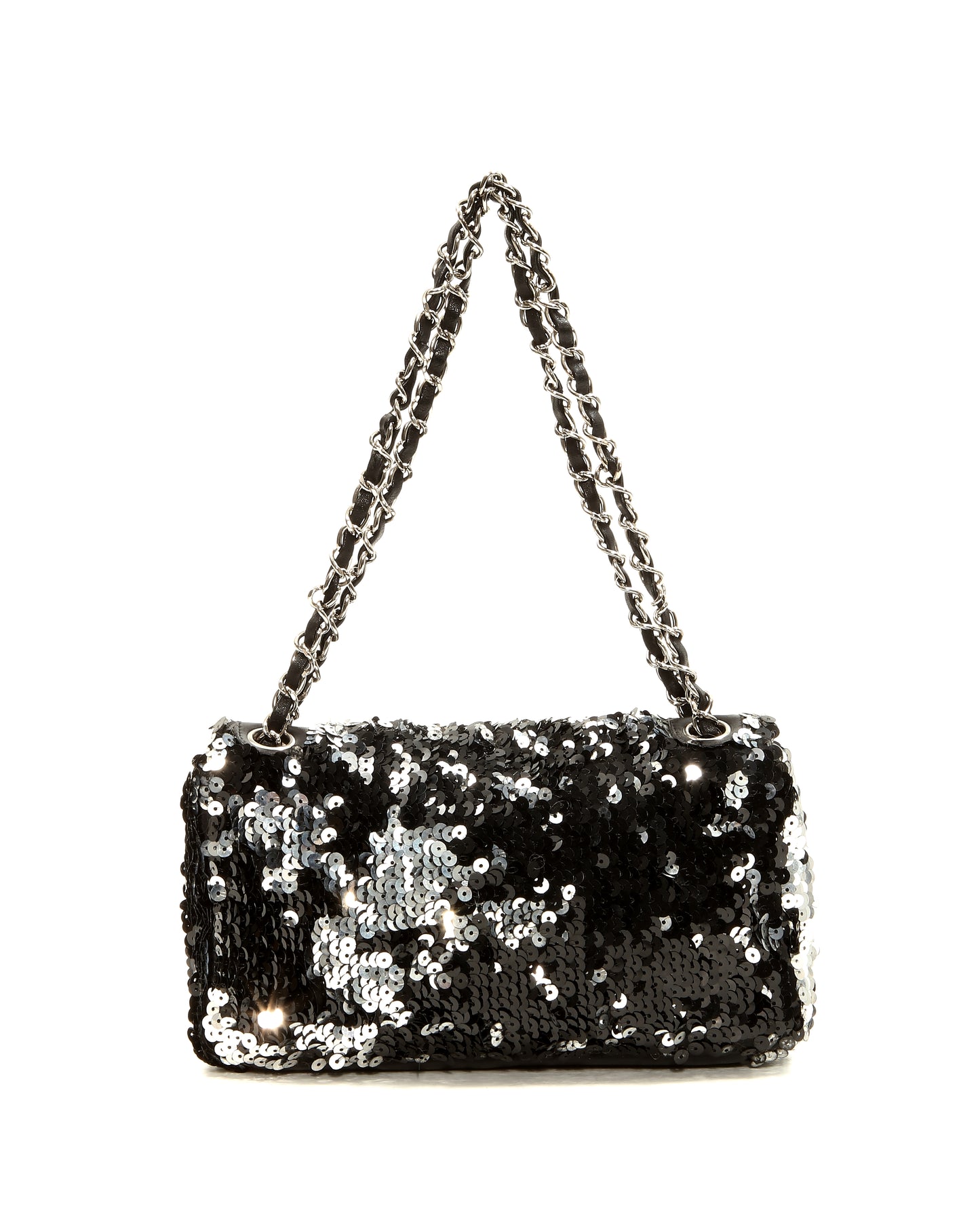 Chanel Black/Silver Sequin Flap CC Logo Shoulder Bag