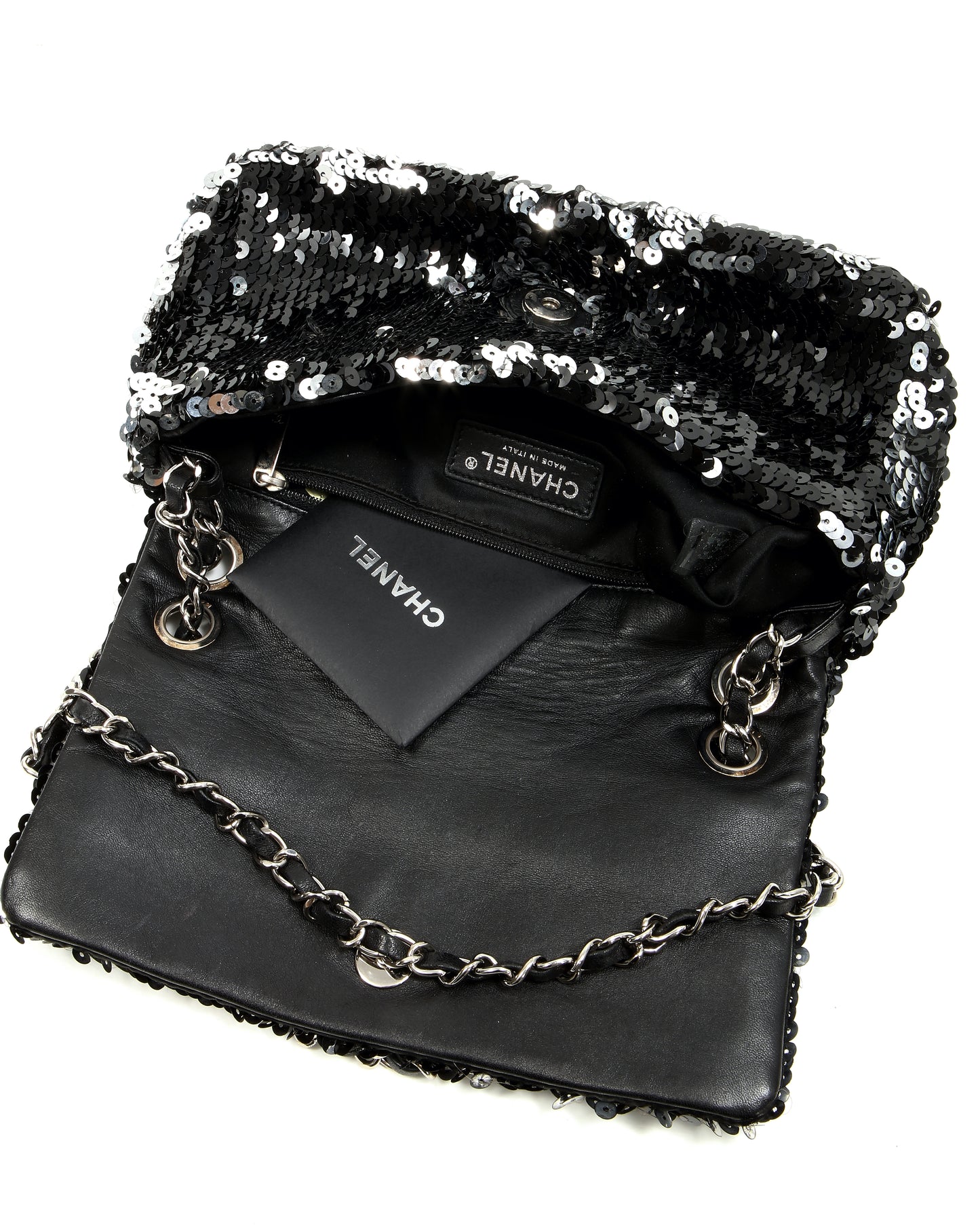 Chanel Black/Silver Sequin Flap CC Logo Shoulder Bag