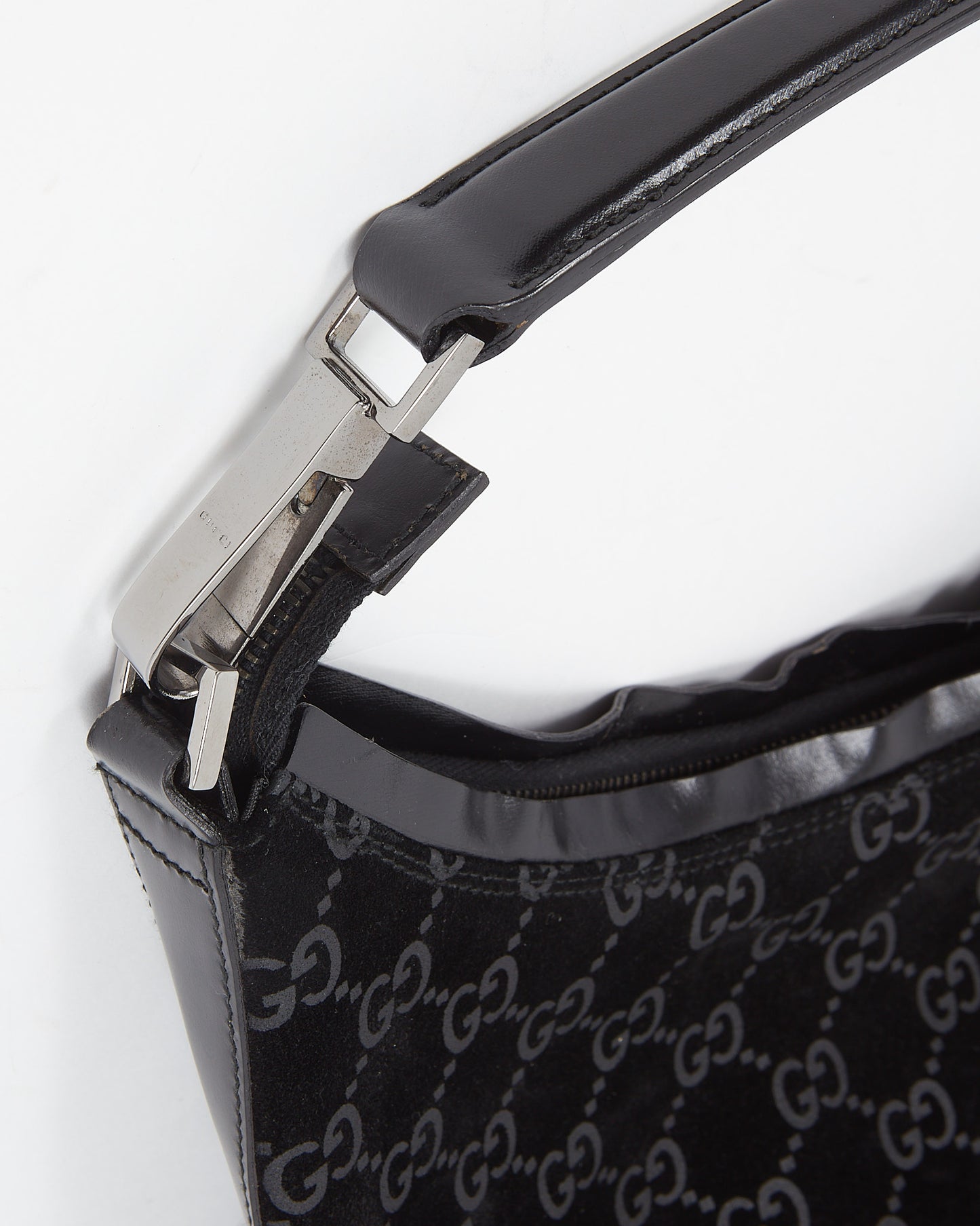 Gucci Black Velvet / Grey Guccissima Small Hobo Shoulder Bag