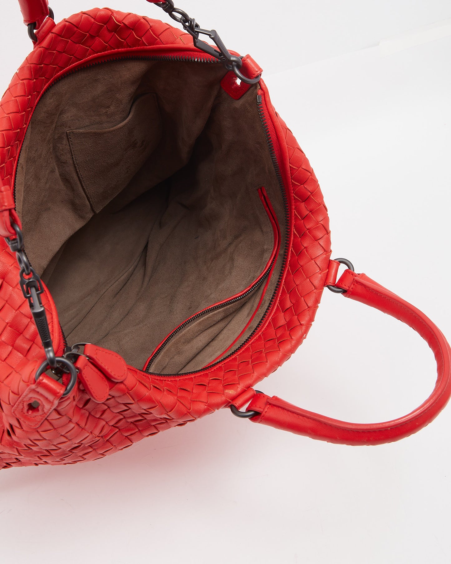 Bottega Veneta Red Intrecciato Leather Convertible Tote Bag