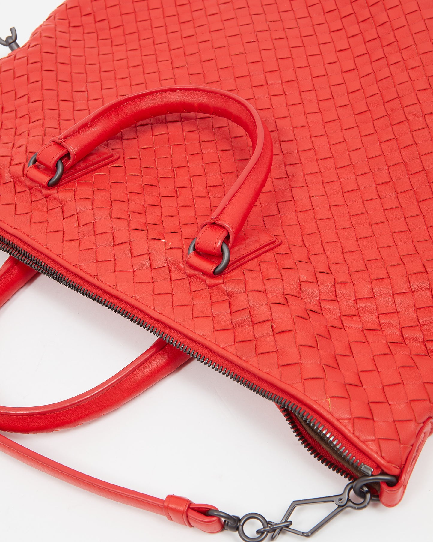 Bottega Veneta Red Intrecciato Leather Convertible Tote Bag