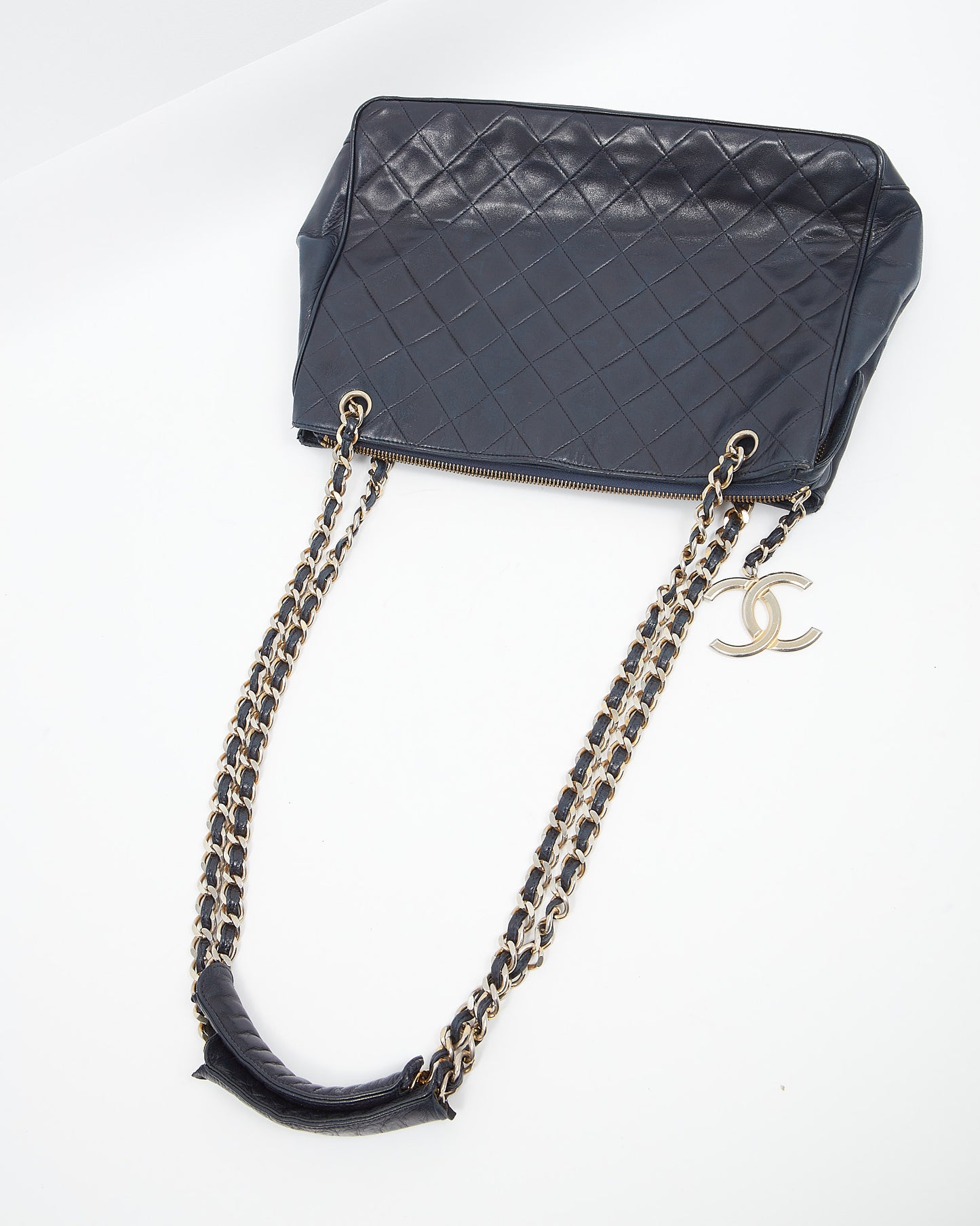 Chanel Vintage Navy Lambskin CC Chain Logo Tote Bag