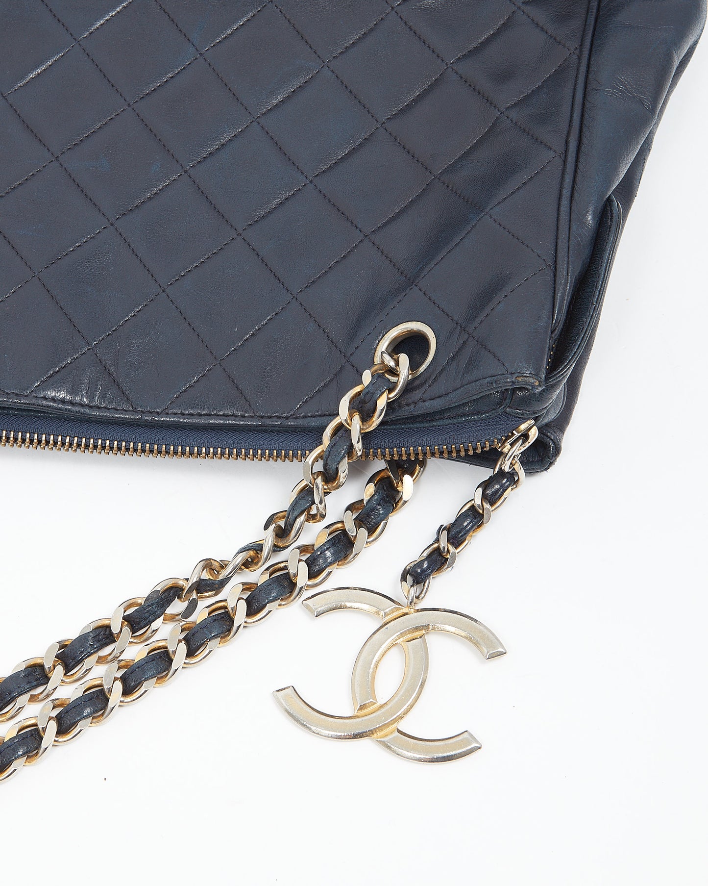 Chanel Vintage Navy Lambskin CC Chain Logo Tote Bag