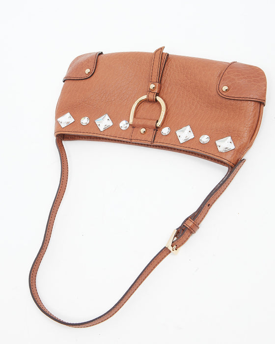 Dolce & Gabbana Brown Leather Mini Jewelled Baguette Shoulder Bag