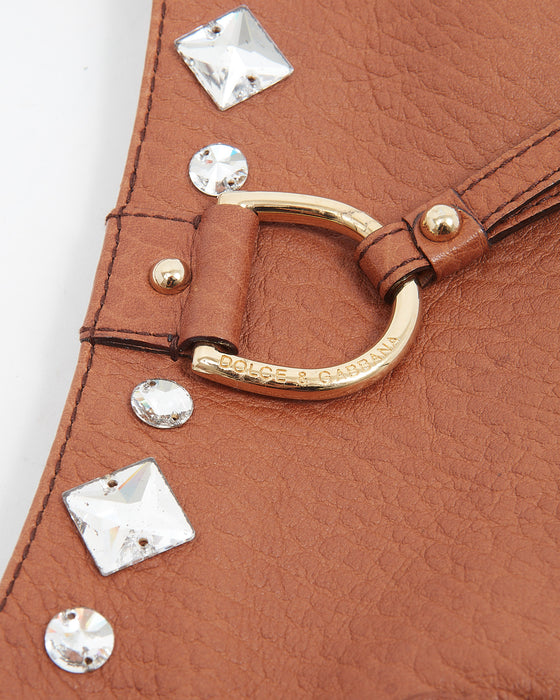 Dolce & Gabbana Brown Leather Mini Jewelled Baguette Shoulder Bag
