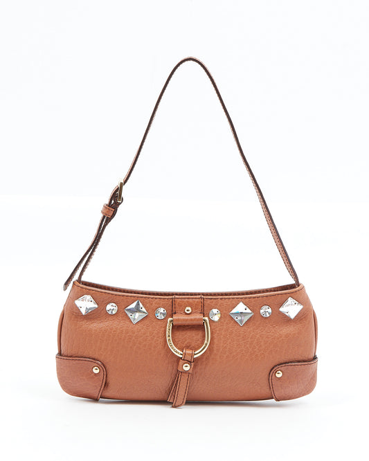 Dolce &amp; Gabbana Mini sac à bandoulière baguette en cuir marron avec bijoux