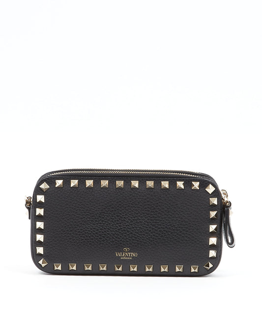 Valentino Black Grained Leather Wallet On Chain