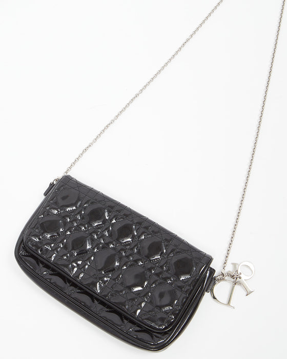 Dior Black Patent Cannage Pouch Chain Crossbody